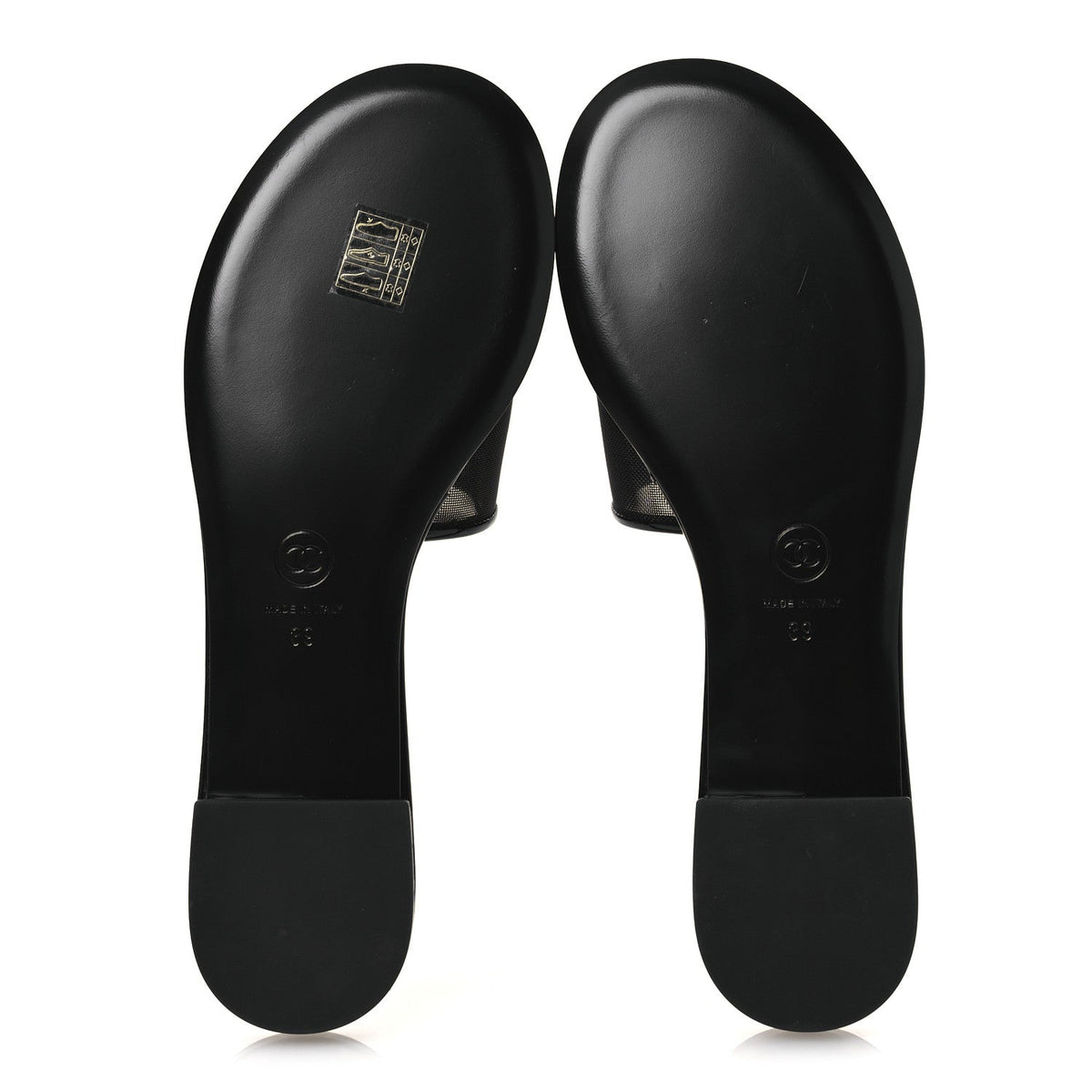 Mesh Patent Calfskin CC Mules 39 Black