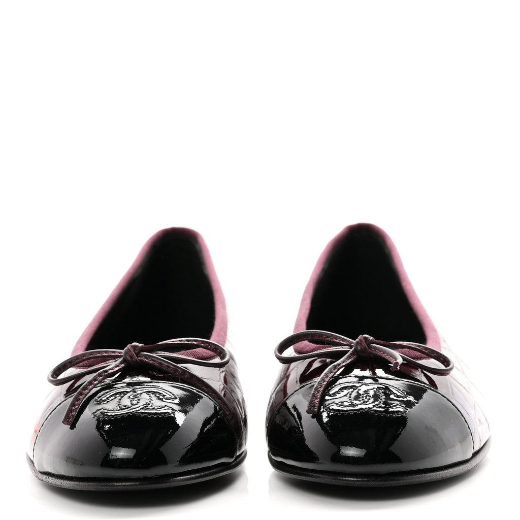Patent Calfskin Crocodile Embossed Ballerina Flats 36.5 Dark Burgundy Black