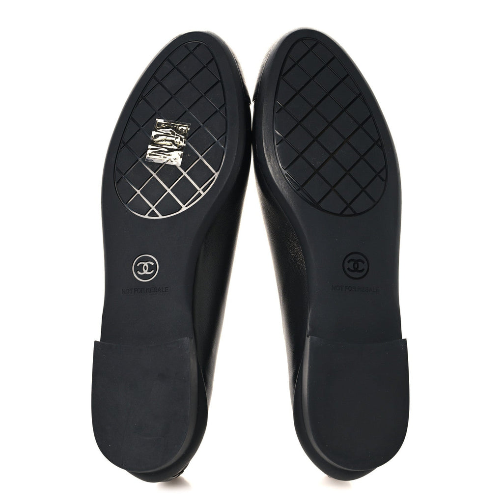 Lambskin Cap Toe CC Uniform Ballerina Flats 37 Black