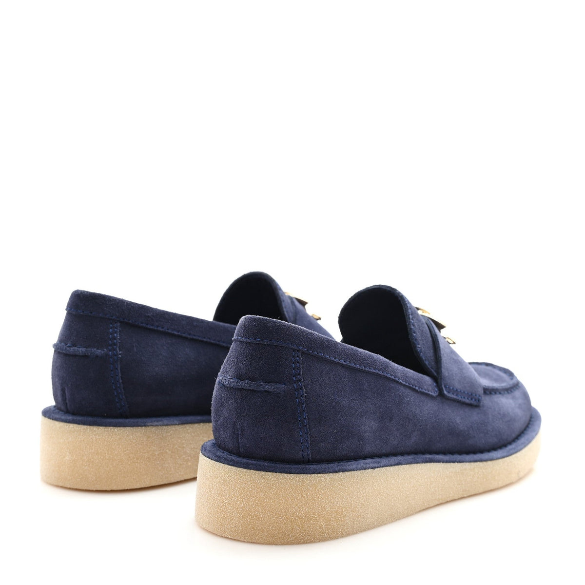 Suede Calfskin Pearl CC Moccasin Loafers 37 Navy