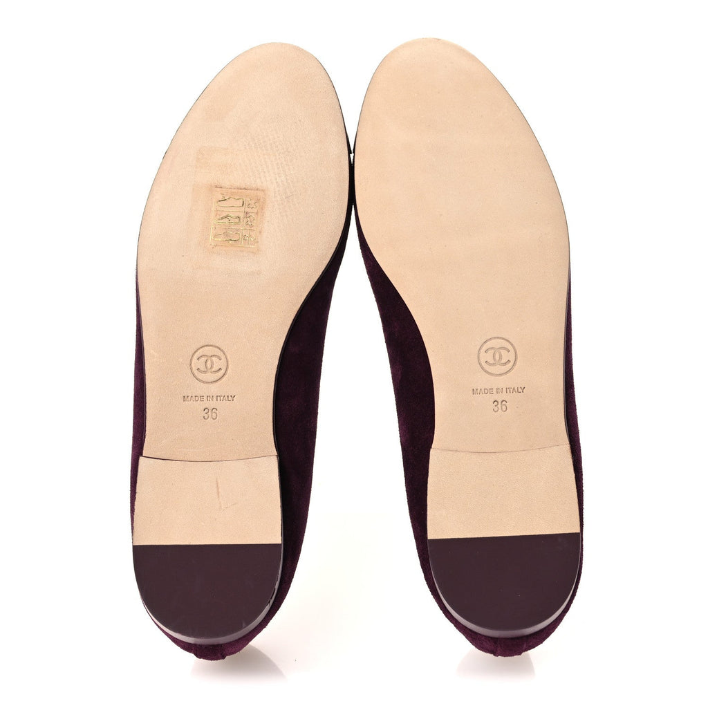 Suede Calfskin Patent Cap Toe CC Ballerina Flats 36 Burgundy