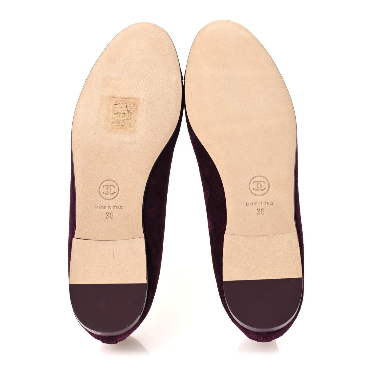 Suede Calfskin Patent Cap Toe CC Ballerina Flats 36 Burgundy