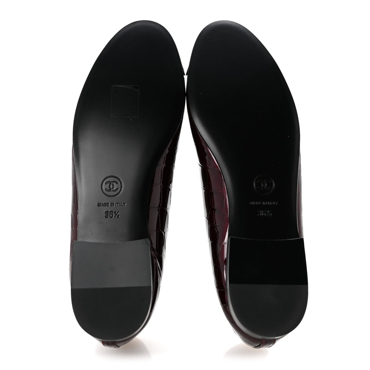 Patent Calfskin Crocodile Embossed Cap Toe CC Ballerina Flats 36.5 Dark Burgundy Black