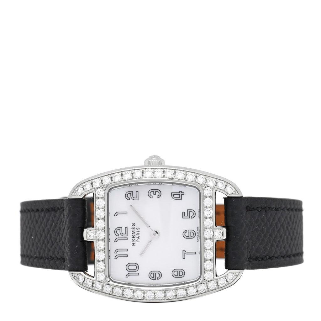 Stainless Steel Epsom Diamond Bezel Mother of Pearl 26mm Cape Cod Tonneau Quartz Watch Noir