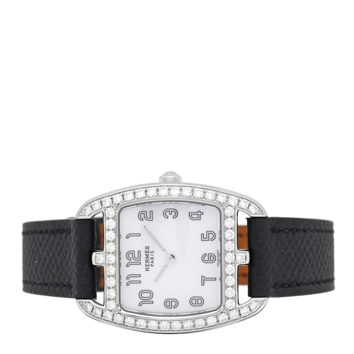 Stainless Steel Epsom Diamond Bezel Mother of Pearl 26mm Cape Cod Tonneau Quartz Watch Noir