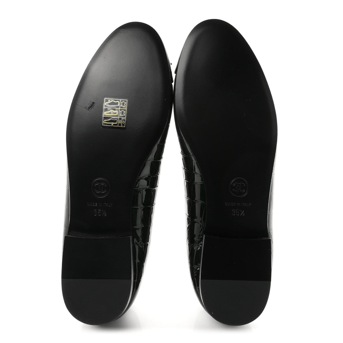 Crocodile Embossed Patent Calfskin Ballet Flats 35.5 Dark Green Black
