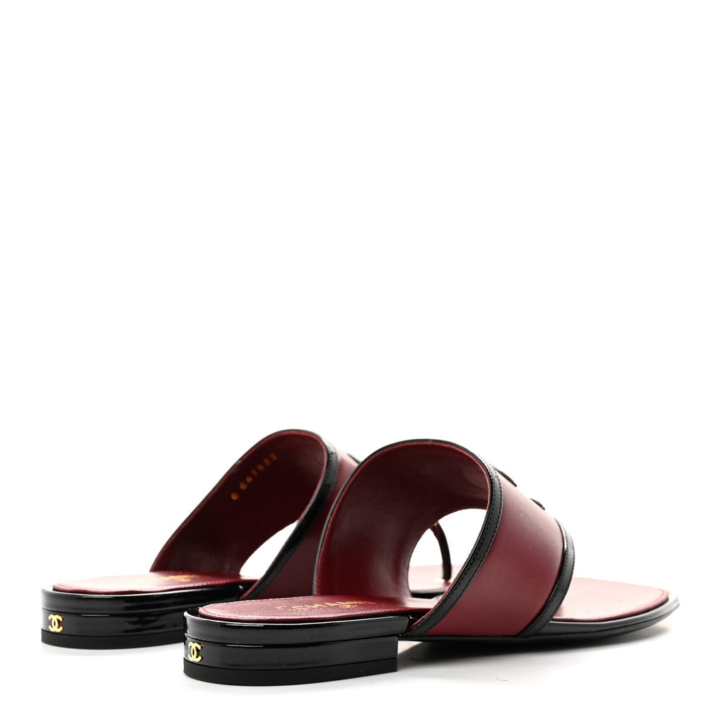 Lambskin Patent Calfskin CC Thong Sandals 39 Burgundy Black