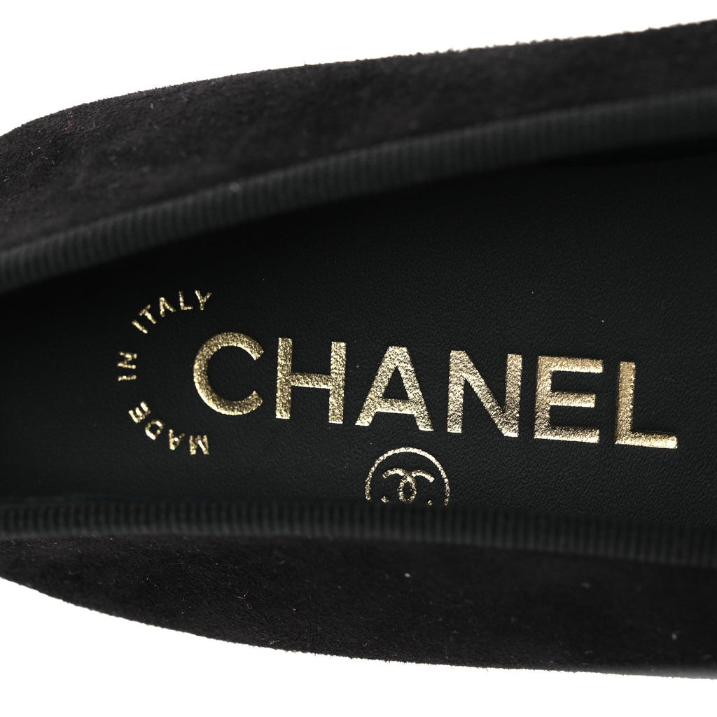 Suede Crackled Laminated Calfskin Cap Toe Ballerina Flats 36.5 Black Gold