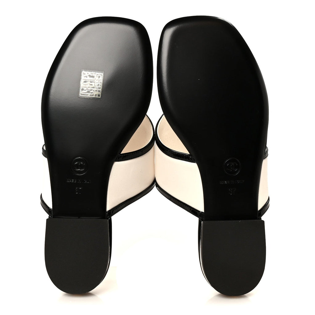 Lambskin Patent Calfskin CC Thong Sandals 37 White Black