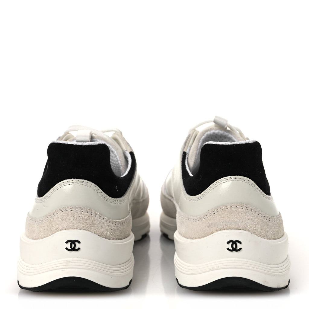 Calfskin Suede CC Womens Sneakers 39.5 White Black