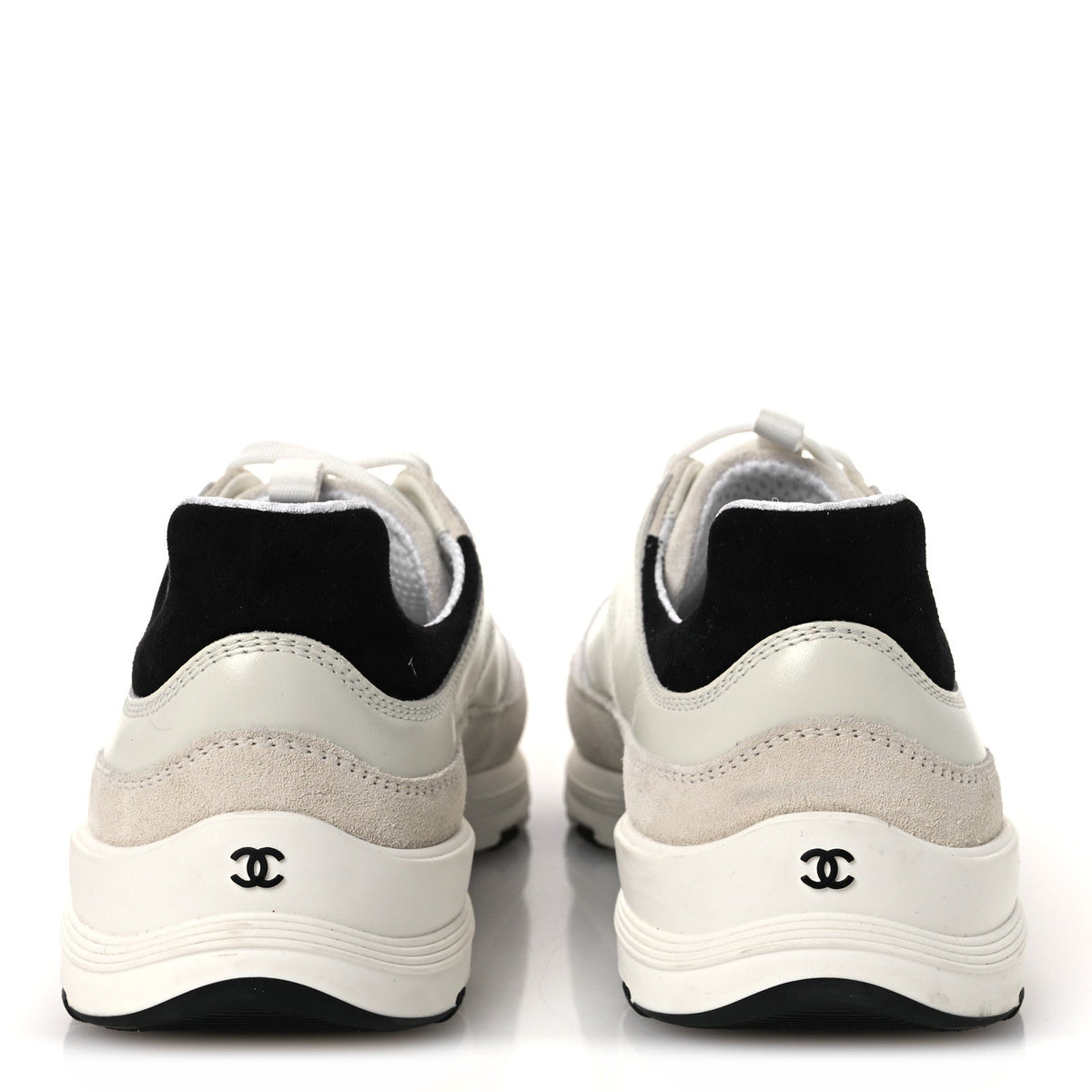 Calfskin Suede CC Womens Sneakers 39.5 White Black