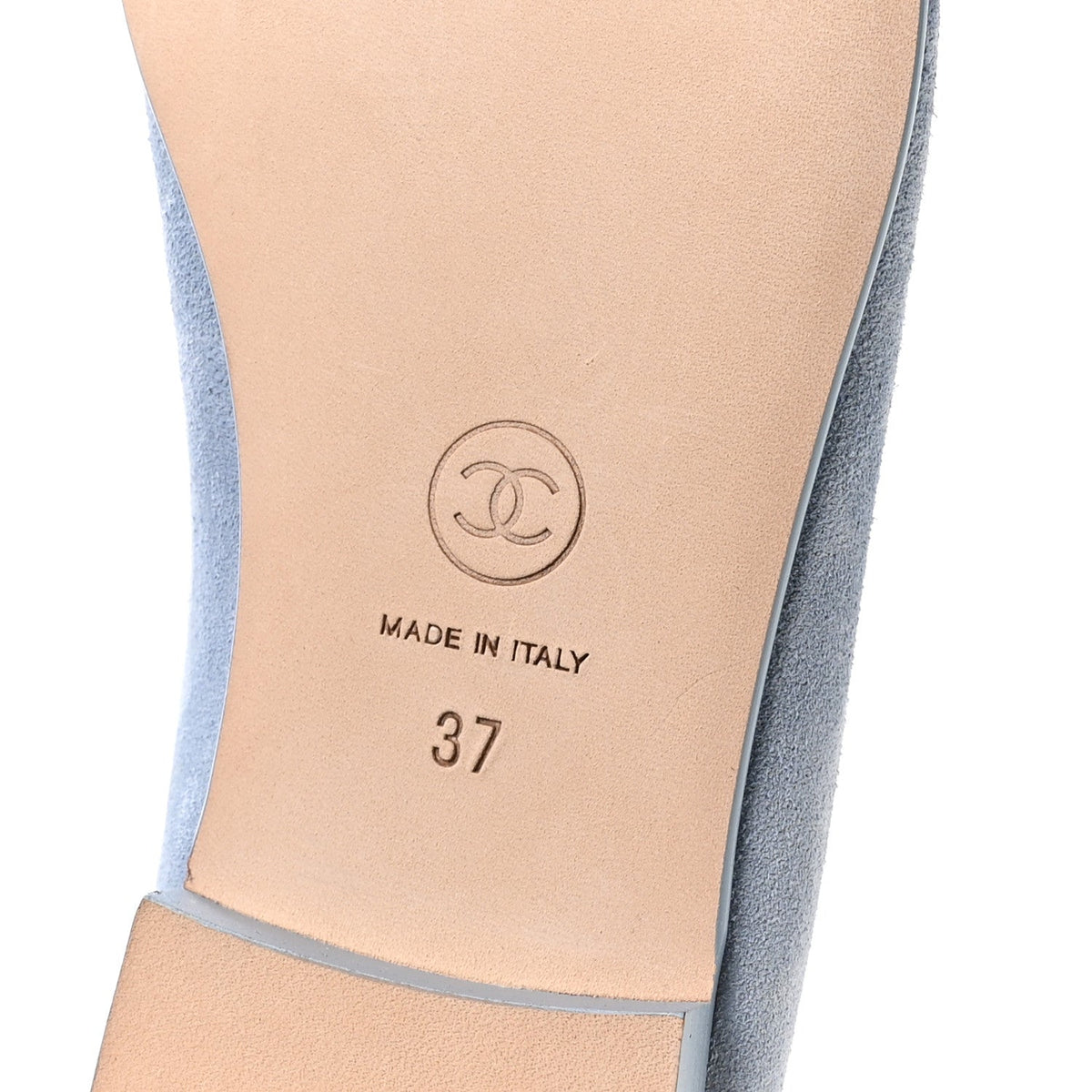 Suede Calfskin Cap Toe CC Ballerina Flats 37 Light Blue Turquoise
