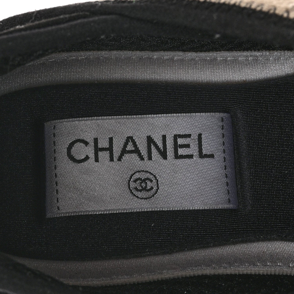 Velvet Calfskin Mixed Fibers CC Sneakers 36 Ivory Black