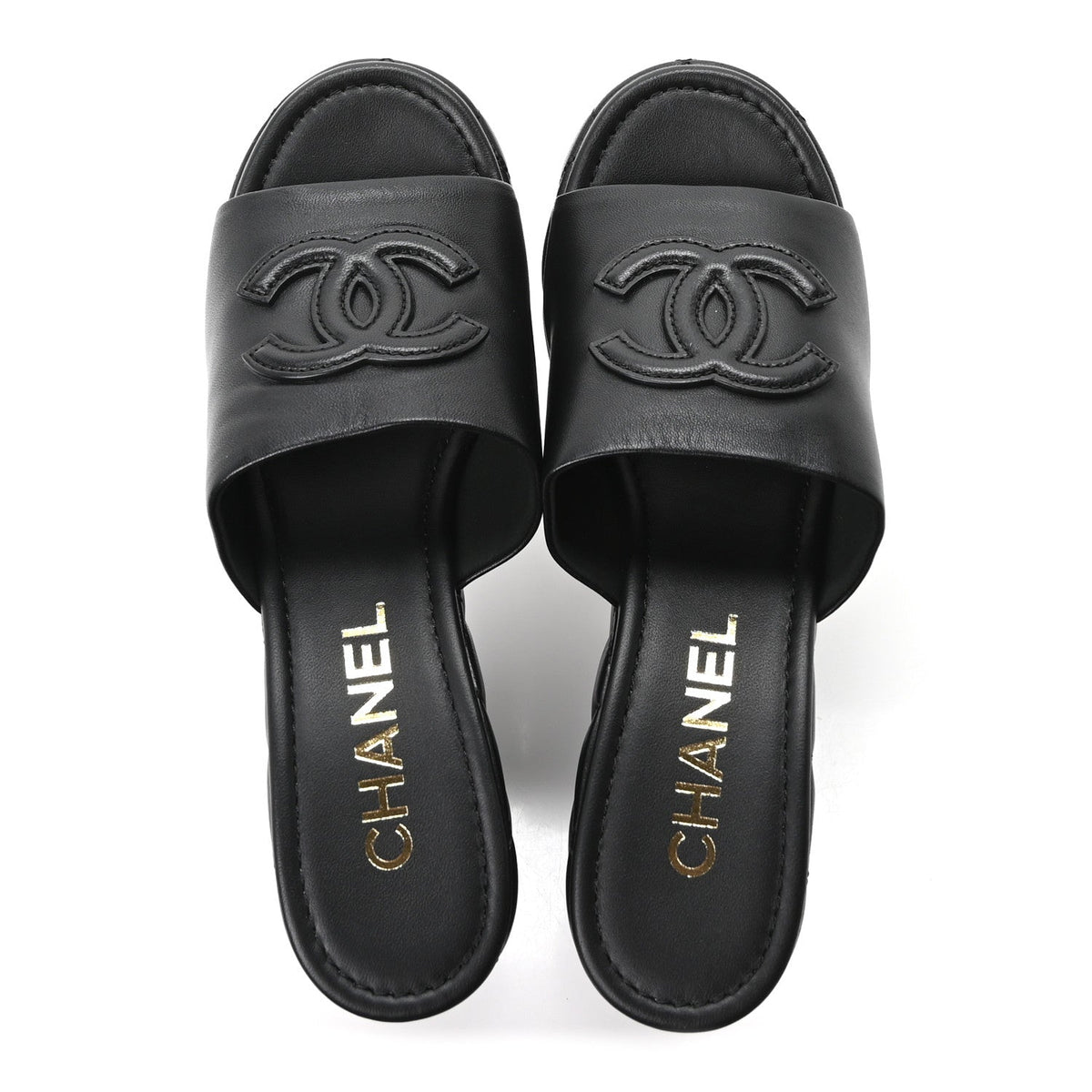 Lambskin Quilted CC Platform Mules 38.5 Black