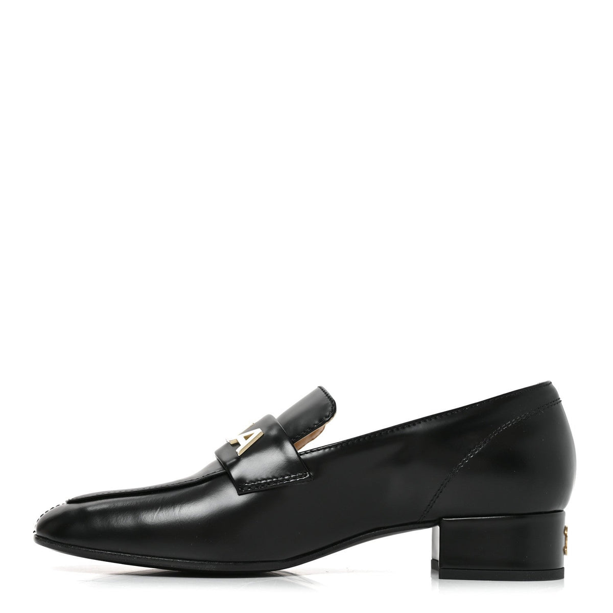 Shiny Calfskin Logo Loafers 36.5 Black