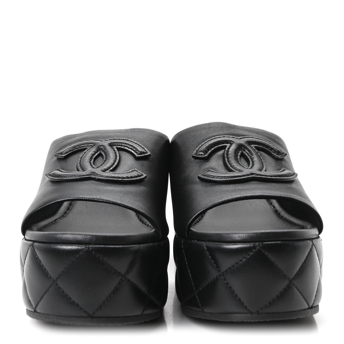 Lambskin Quilted CC Platform Mules 38.5 Black