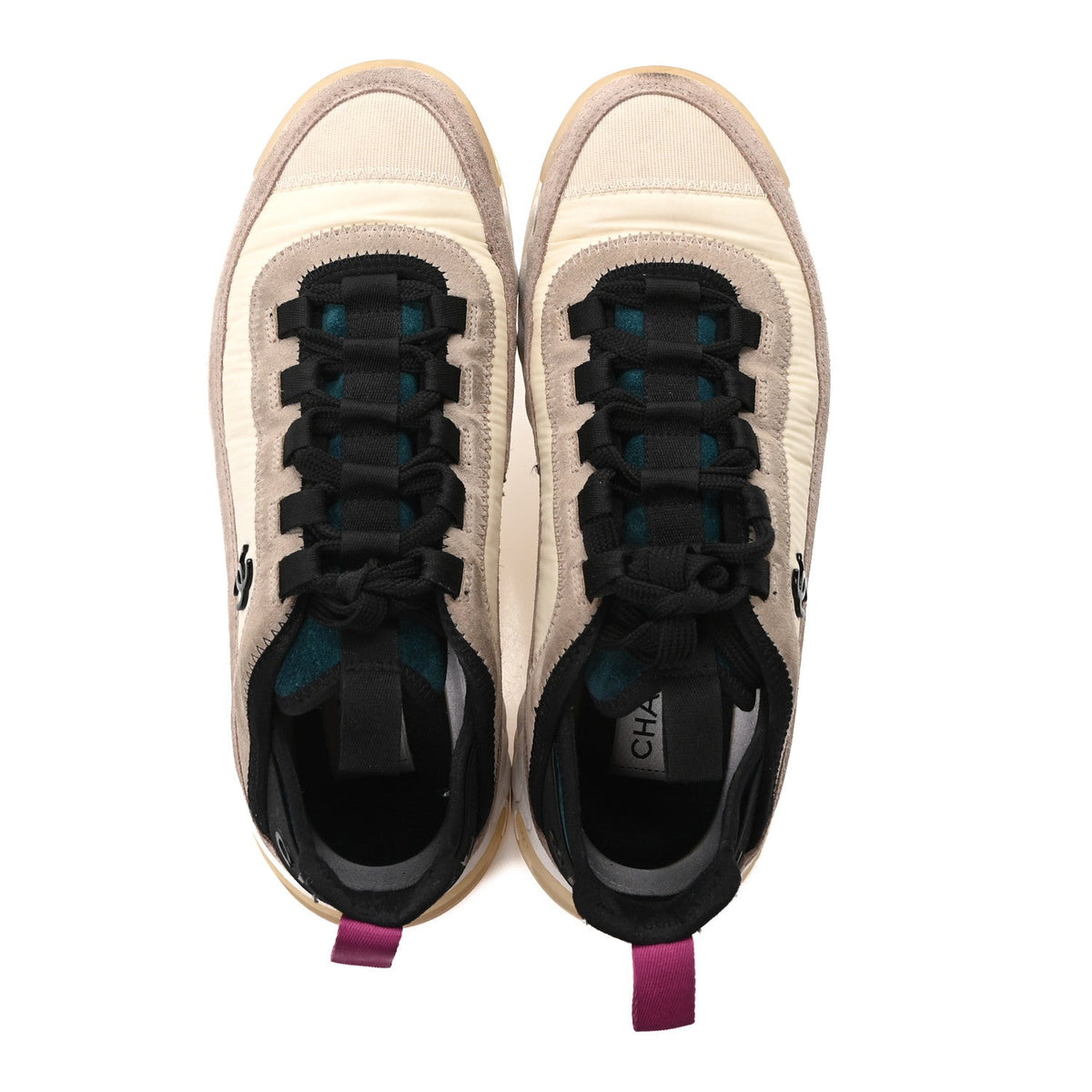 Suede Calfskin Nylon Grosgrain CC Sneakers 37 Beige Pink