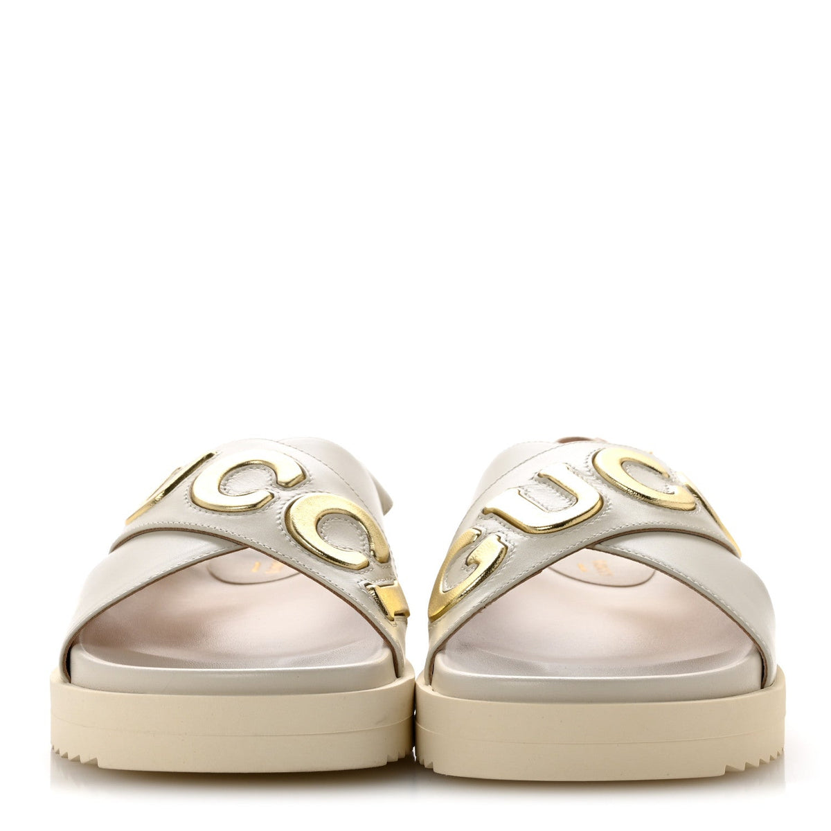 Calfskin Elizabeth Nappa Charlotte Logo Slingback Sandals 35 Mystic White Platino