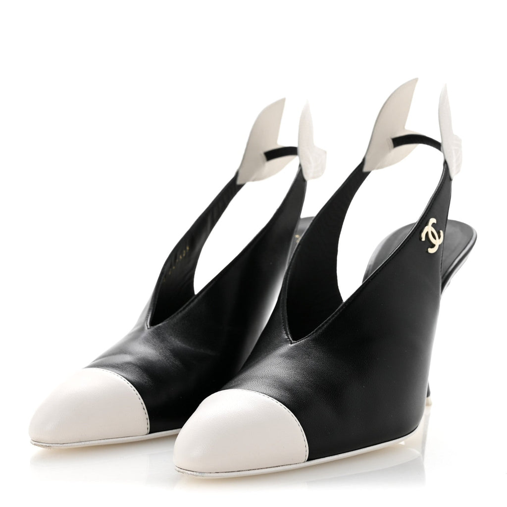 Lambskin Slingback Pumps 39.5 Black White