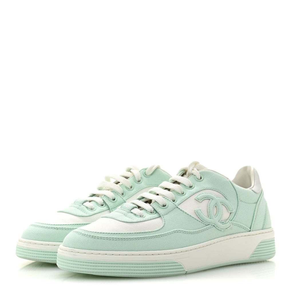Cotton Sneakers 38.5 Light Turquoise White