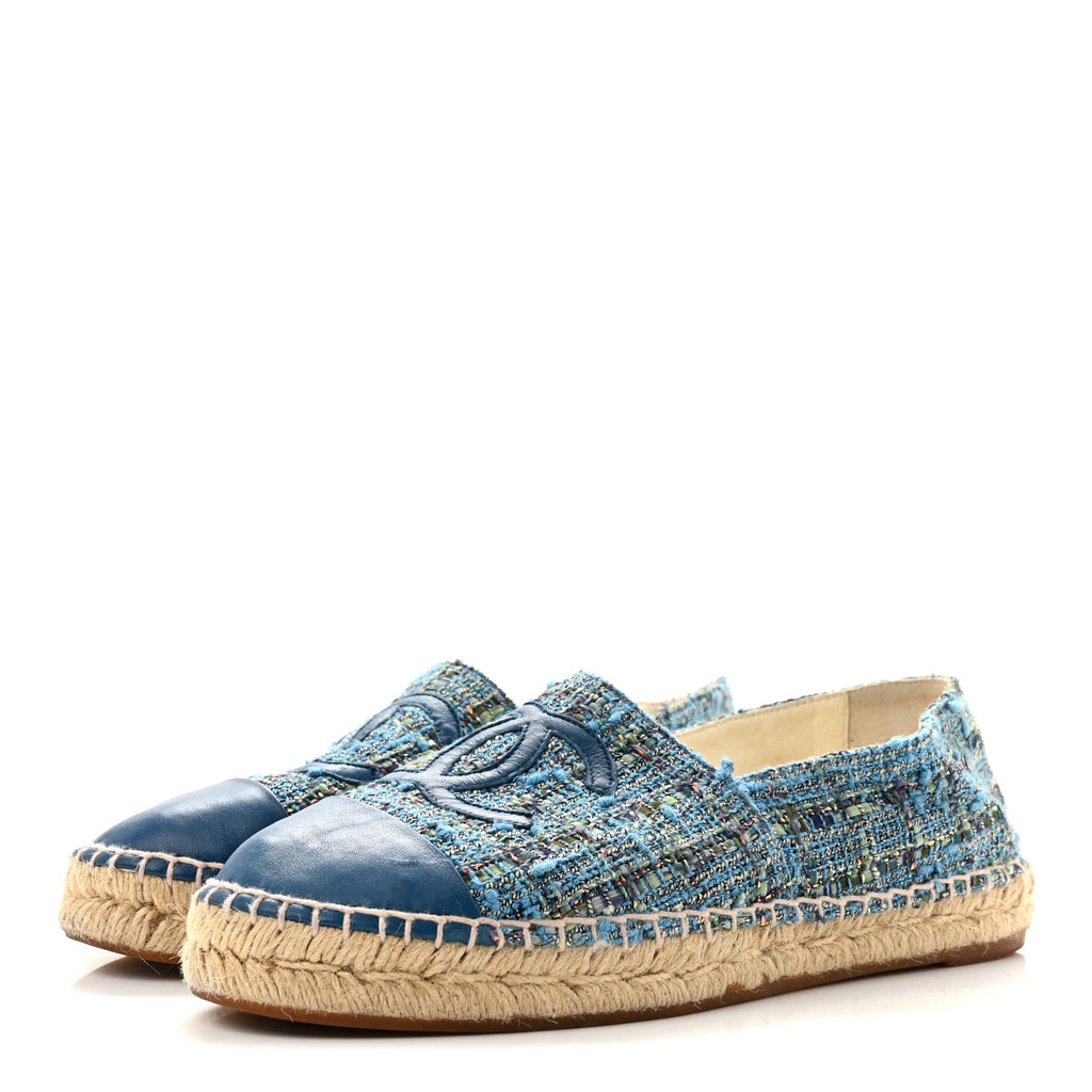 Tweed Lambskin CC Espadrilles 38 Blue