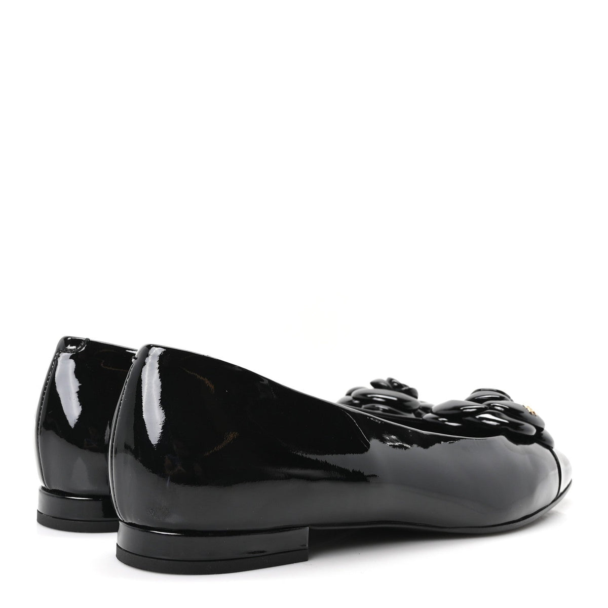 Patent Camellia Ballerina Flats  40 Black