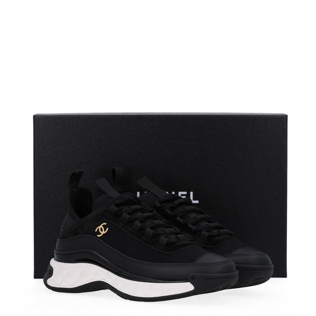 Velvet Calfskin Mixed Fibers CC Sneakers 36.5 Black