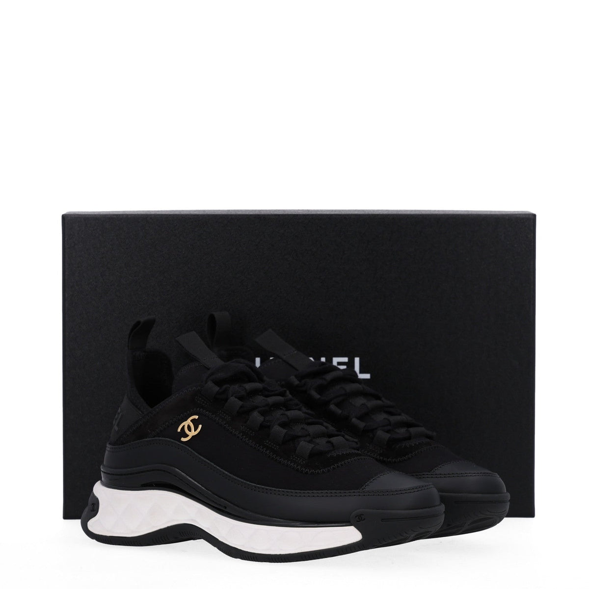 Velvet Calfskin Mixed Fibers CC Sneakers 36.5 Black