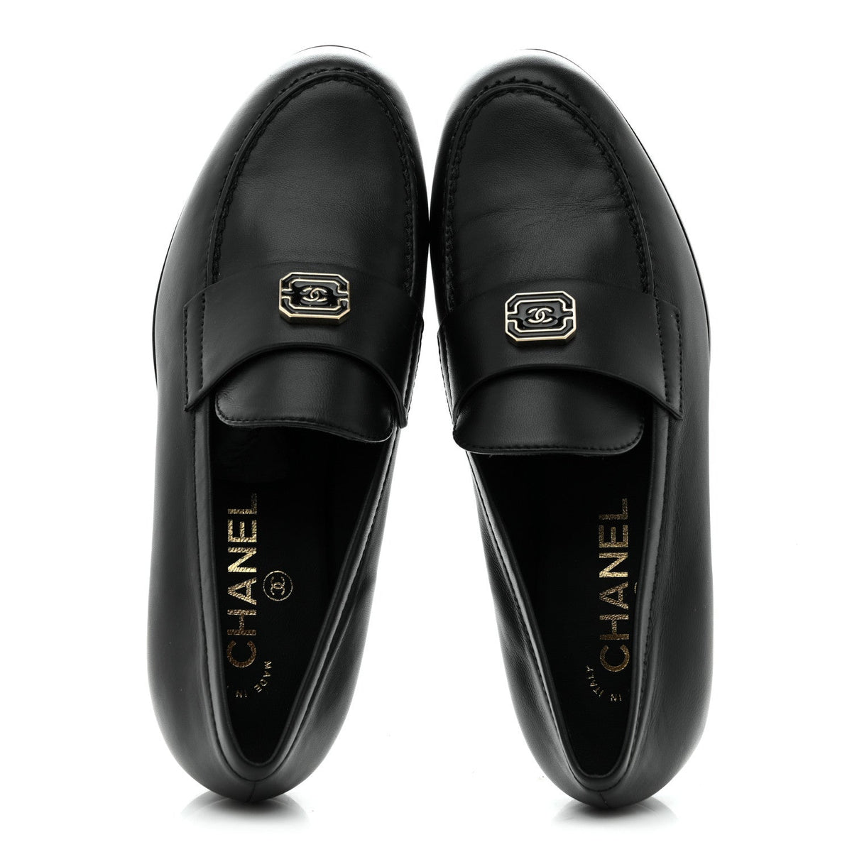 Lambskin Enamel CC Moccasin Loafers 37 Black