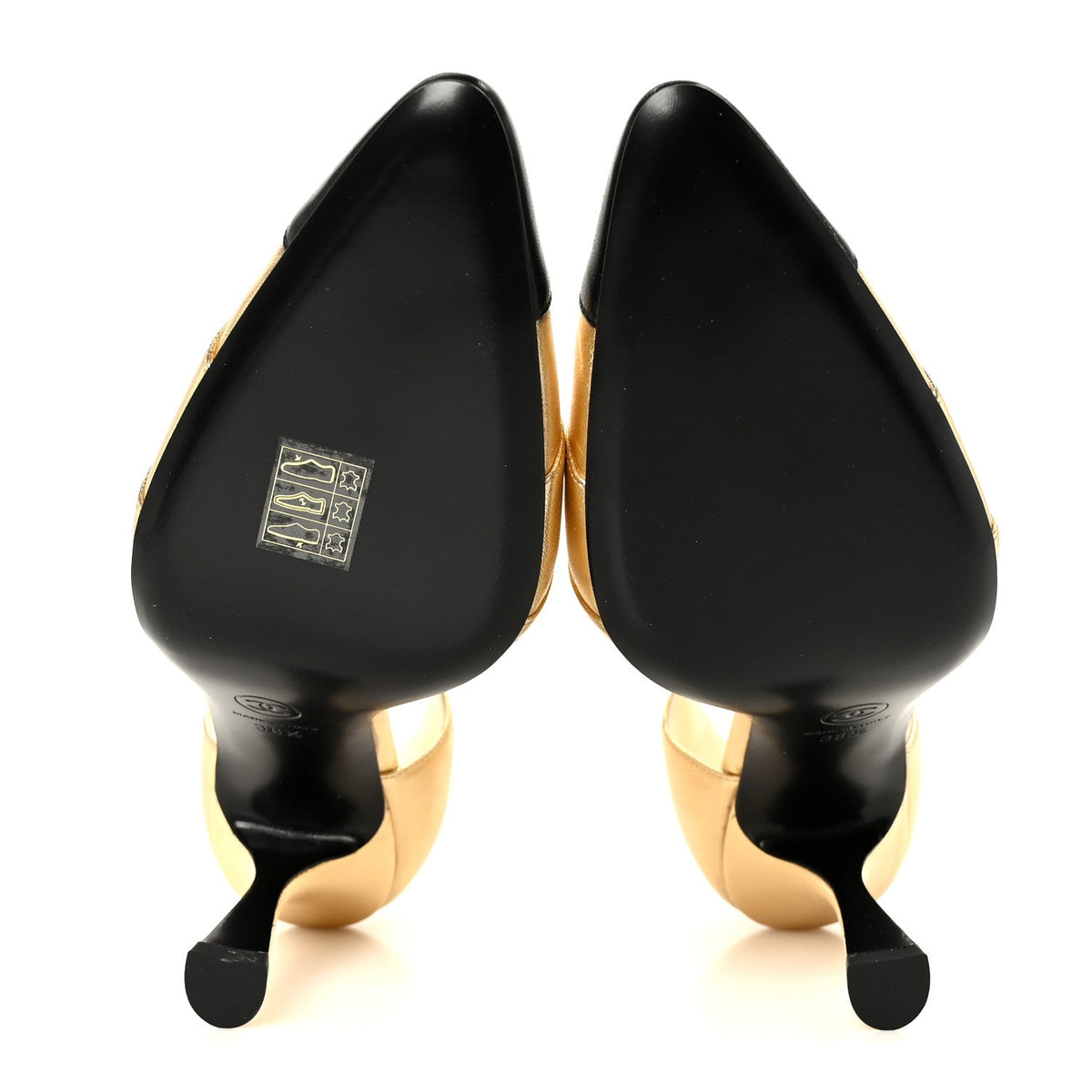 Laminated Lambskin Cap Toe Pumps 38.5 Gold Black