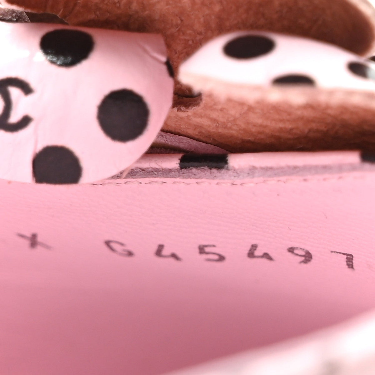 Lambskin Patent Calfskin Cap Toe Polka Dot Camellia Mary Jane Flats 36 Pink Black