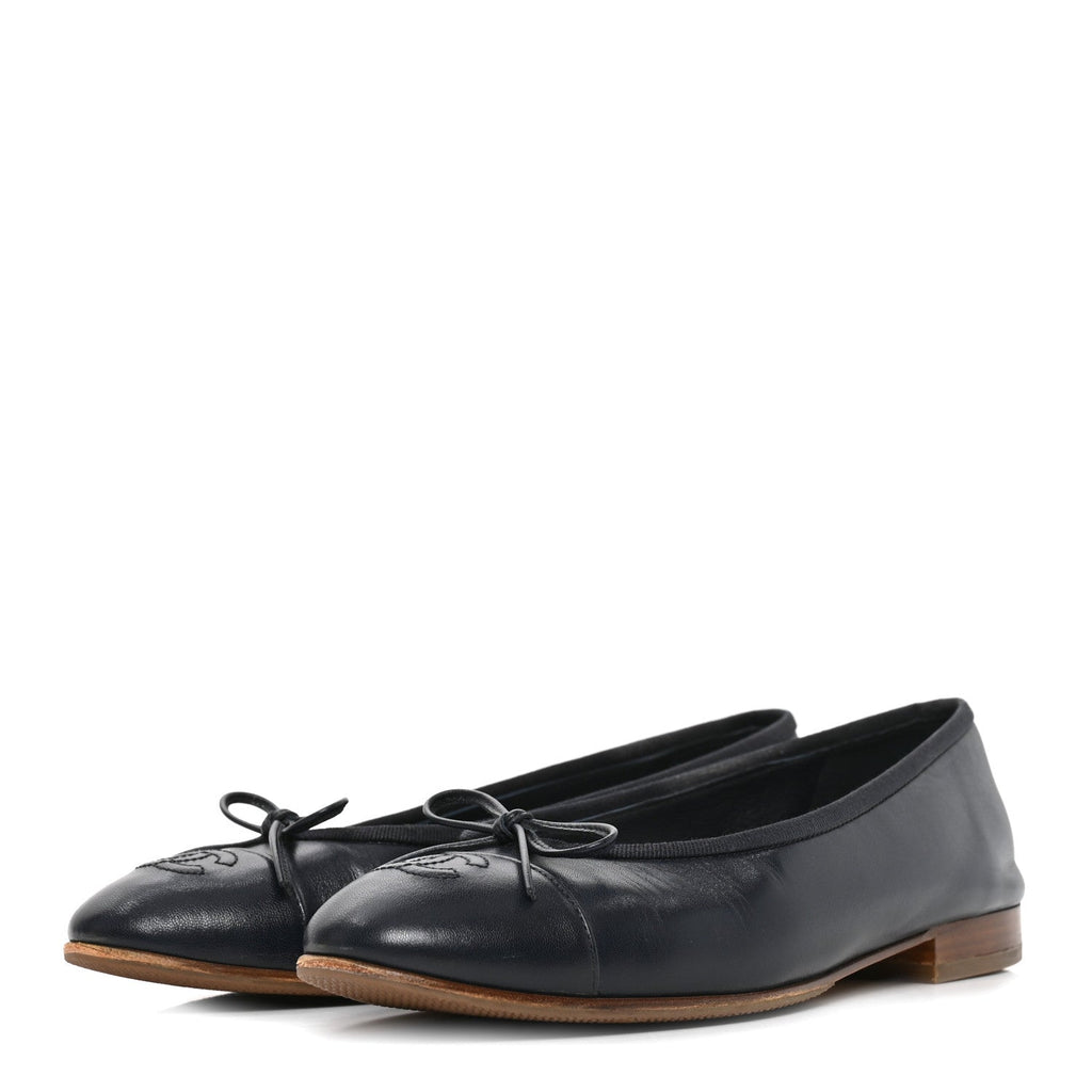 Goatskin CC Cap Toe Ballerina Flats 37.5 Dark Blue