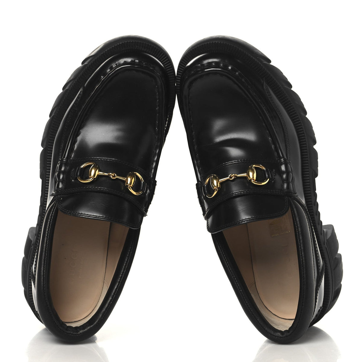 Magnum Calfskin Nappa Samoa Womens Horsebit Platform Chunky Lug Sole 40mm Loafers 38.5  Black