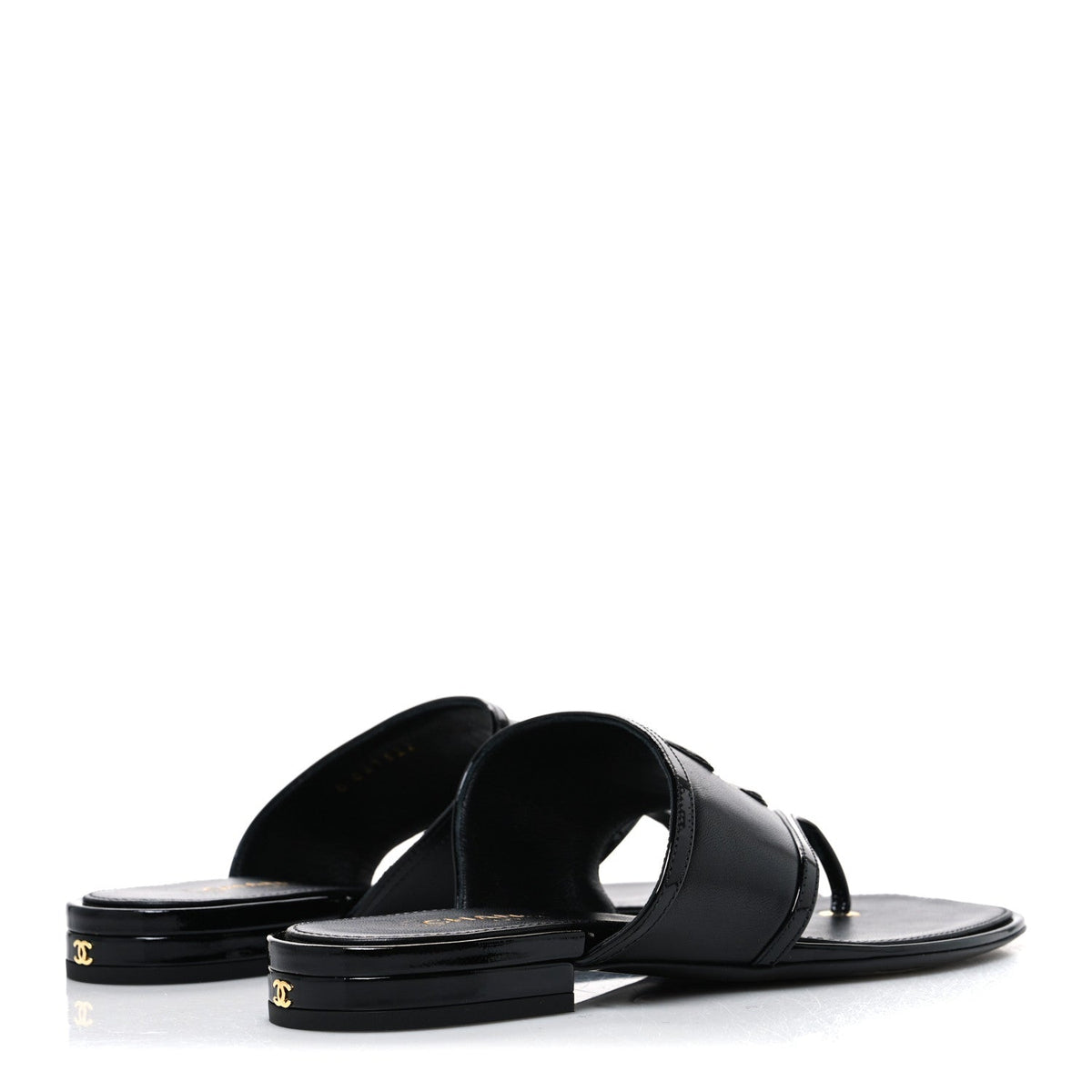 Lambskin Patent Calfskin CC Thong Sandals  37 Black