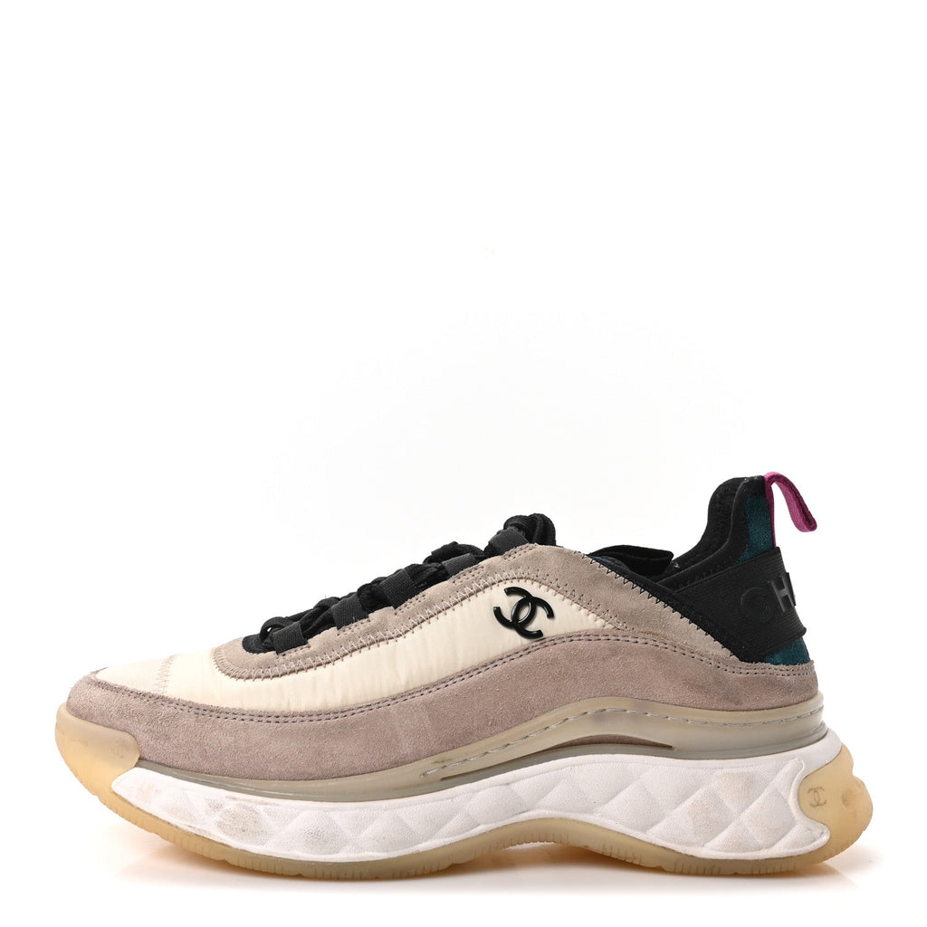 Suede Calfskin Nylon Grosgrain CC Sneakers 37 Beige Pink