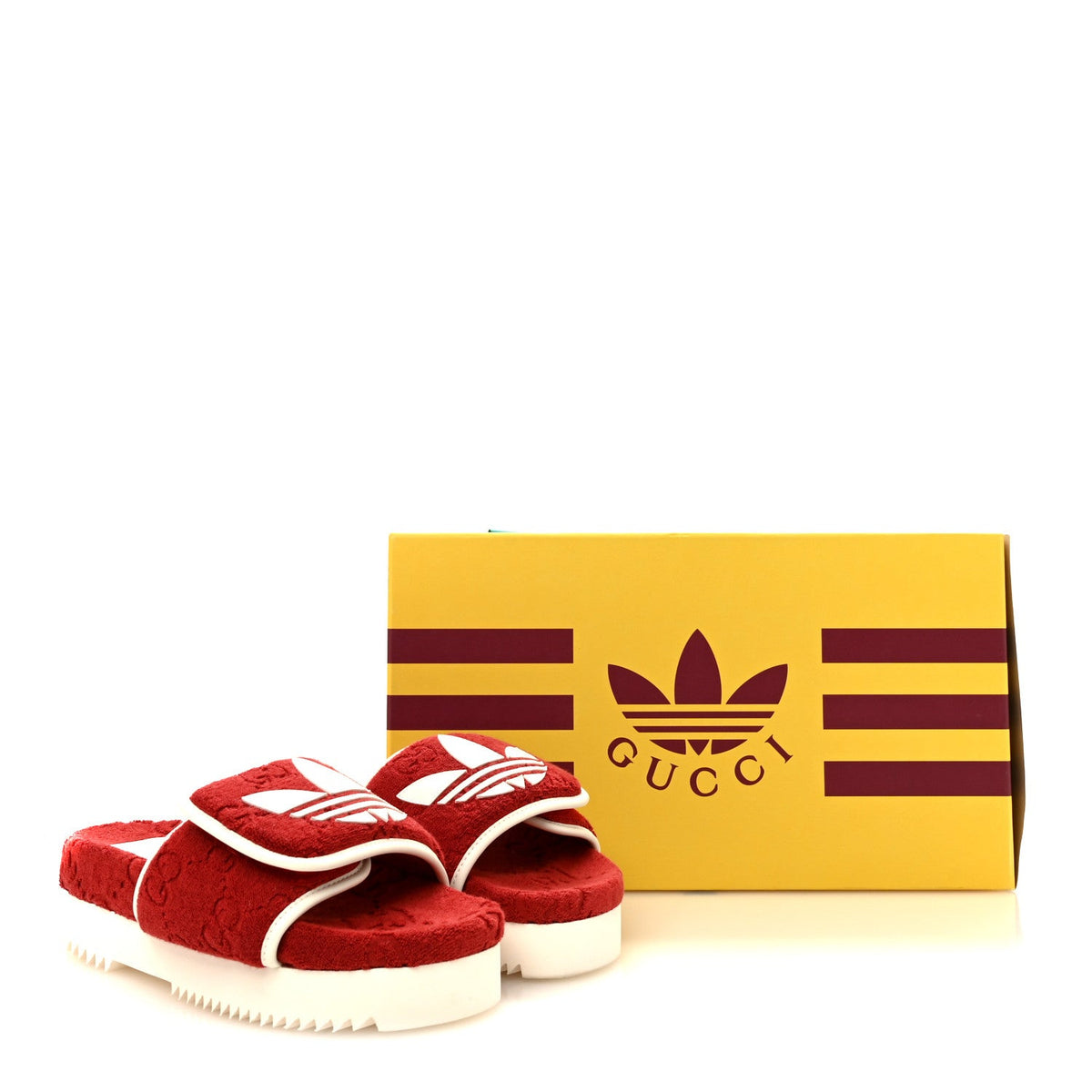 X ADIDAS Terry Cloth GG Monogram Womens Platform Sandals 36 Maple Red Off White