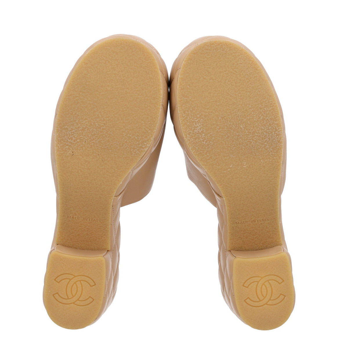 Lambskin Quilted CC Platform Mules 37.5 Beige