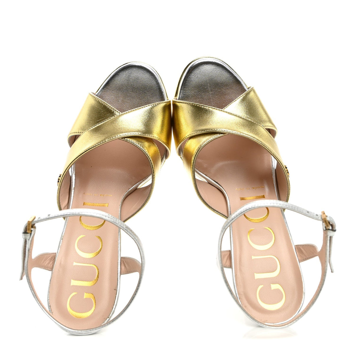 Metallic Nappa Double G 40/135mm Platform Sandals 37.5 Gold Silver