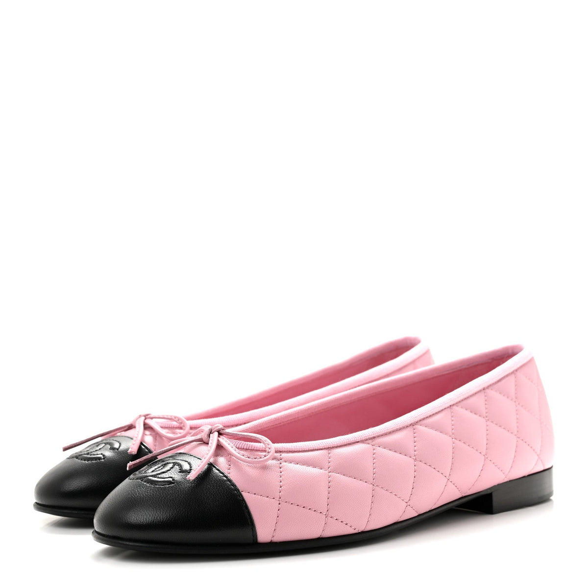 Lambskin Quilted CC Cap Toe Ballerina Flats 38 Pink Black