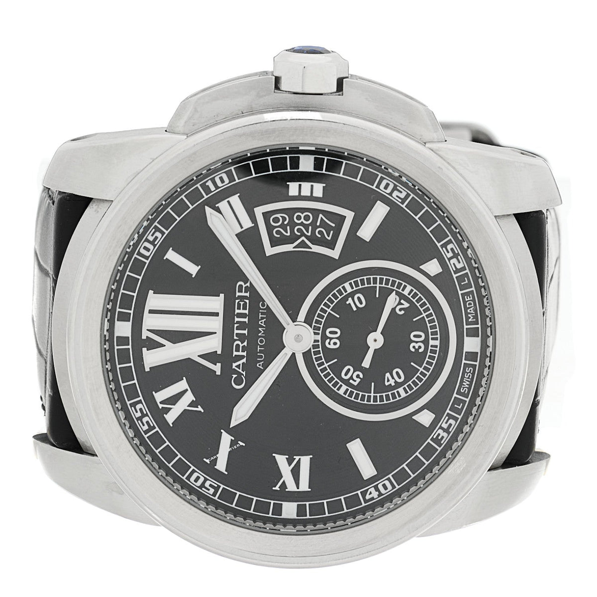 Stainless Steel Alligator 42mm Calibre de Cartier Automatic Watch Black