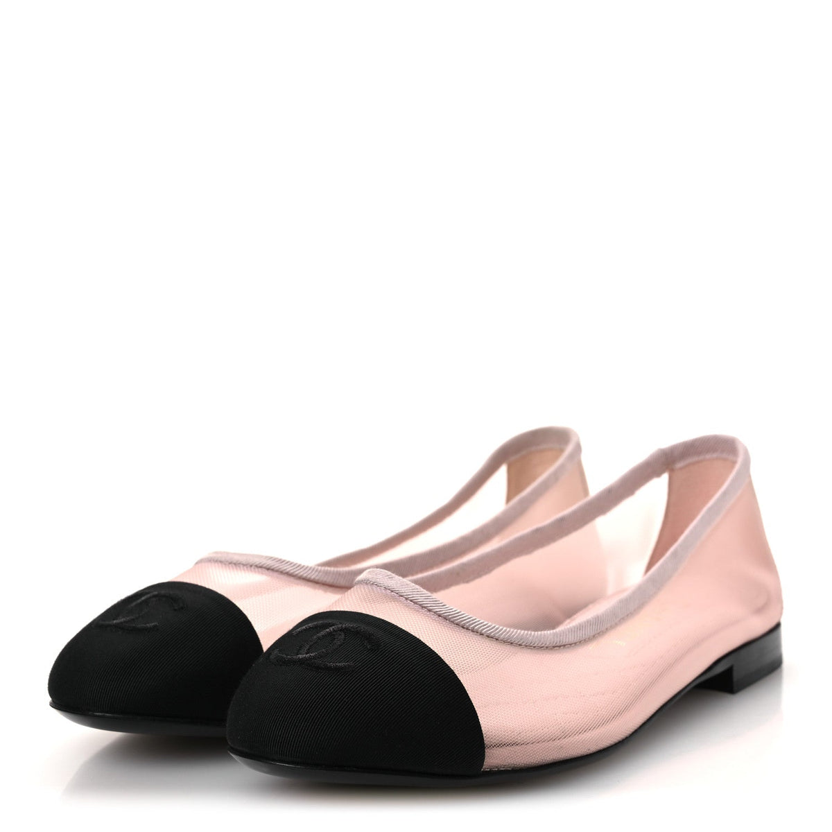 Mesh Grosgrain CC Ballerina Flats 36 Pink Black