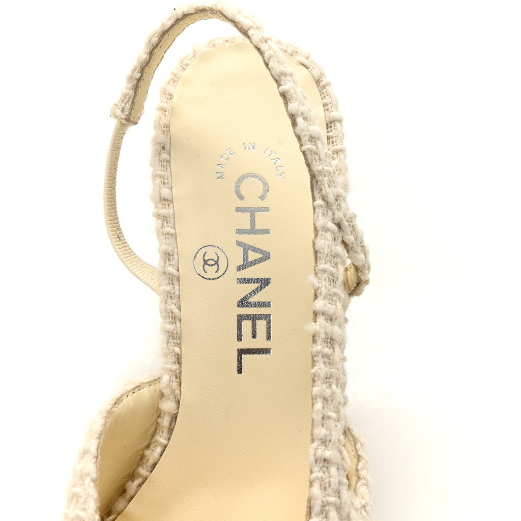 Tweed Cap Toe CC Slingback Pumps 36 Ivory Black