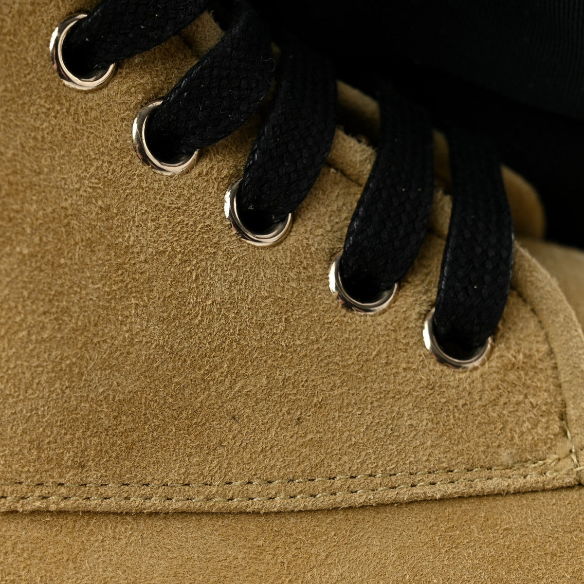 Suede Grosgrain Cap Toe CC Camellia Lace Up Combat Boots 38 Beige Black