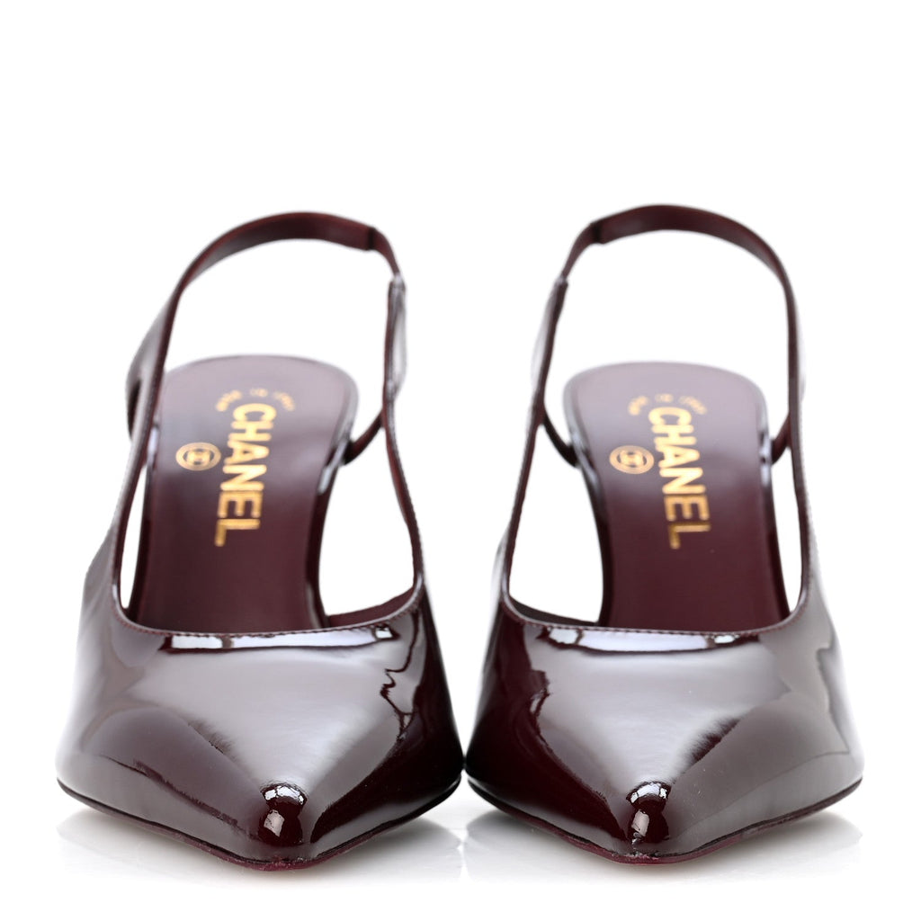 Patent Calfskin Slingback CC Cutout Pumps 36 Dark Burgundy