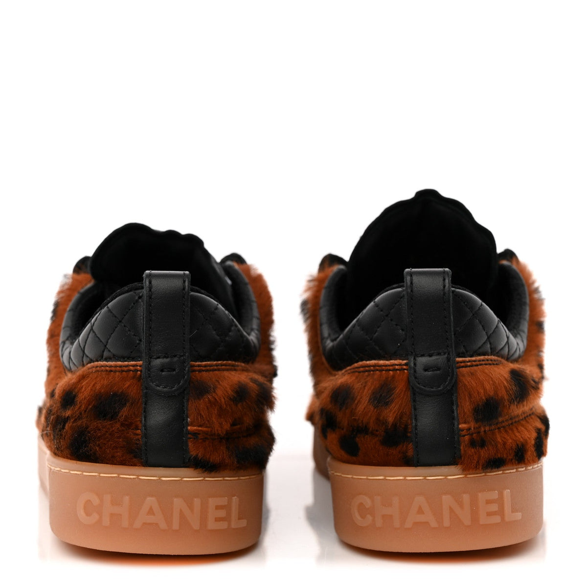 Lambskin Cheetah Print Quilted Sneakers 38.5 Brown Black