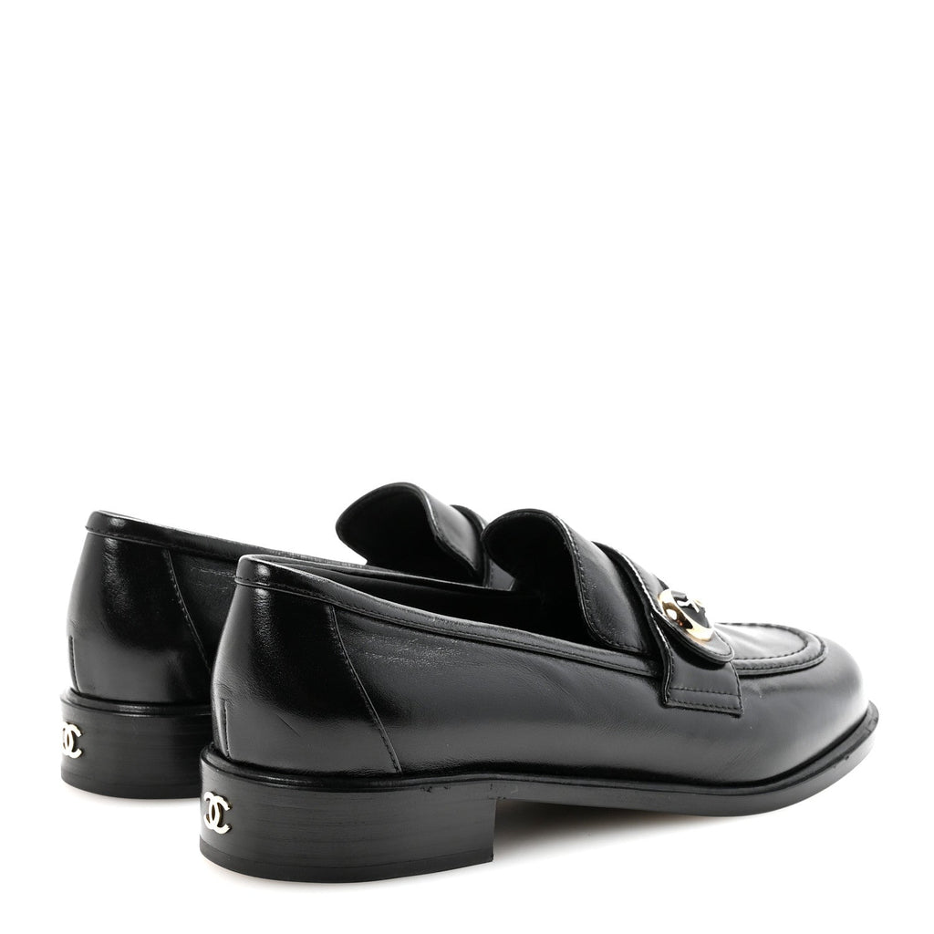 Shiny Calfskin CC Mocassin Loafers 38.5 Black