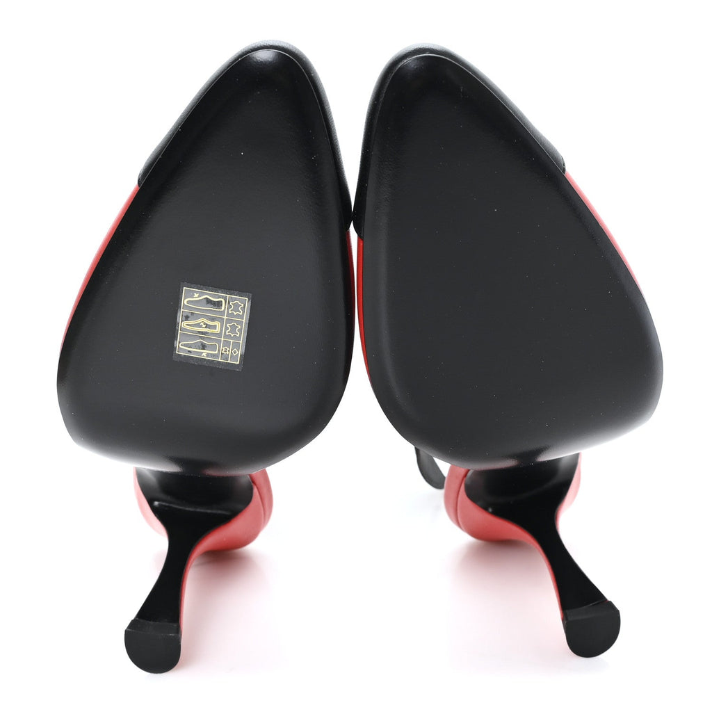 Lambskin Patent Calfskin Cap Toe CC Slingback Pumps 38 Red Black
