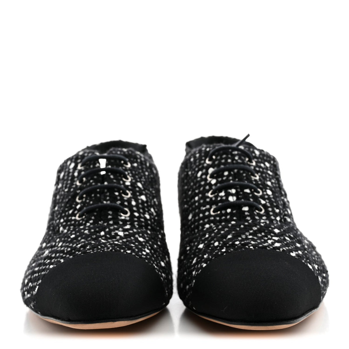Cotton Tweed Grosgrain Cap Toe Lace Up Slingbacks 38 Black Silver White