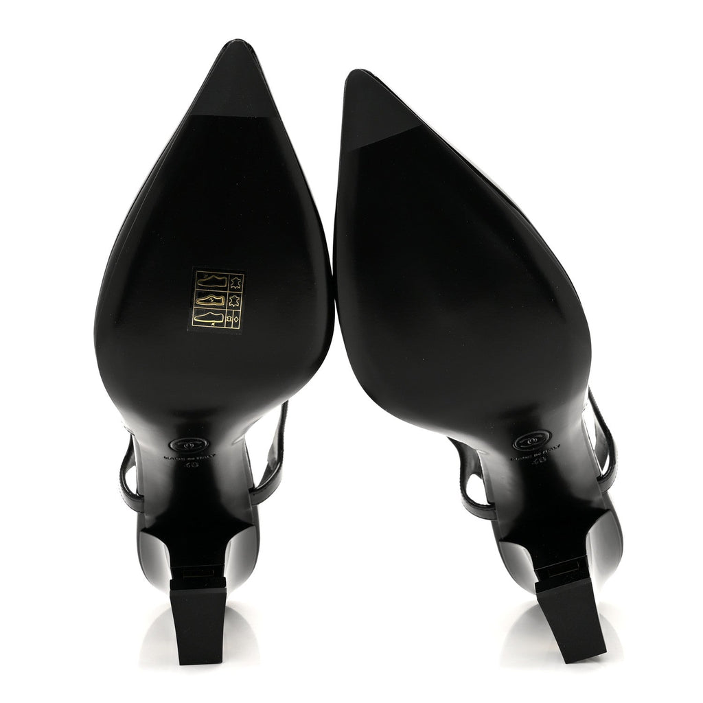 Patent Calfskin Slingback CC Cutout Pumps 40 Black
