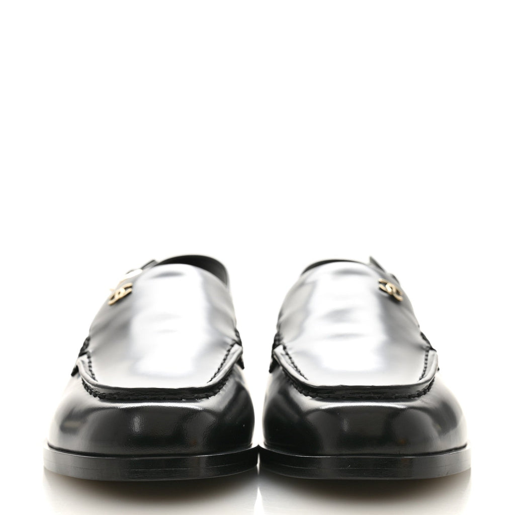 Shiny Calfskin Slingback Loafers 39.5  Black